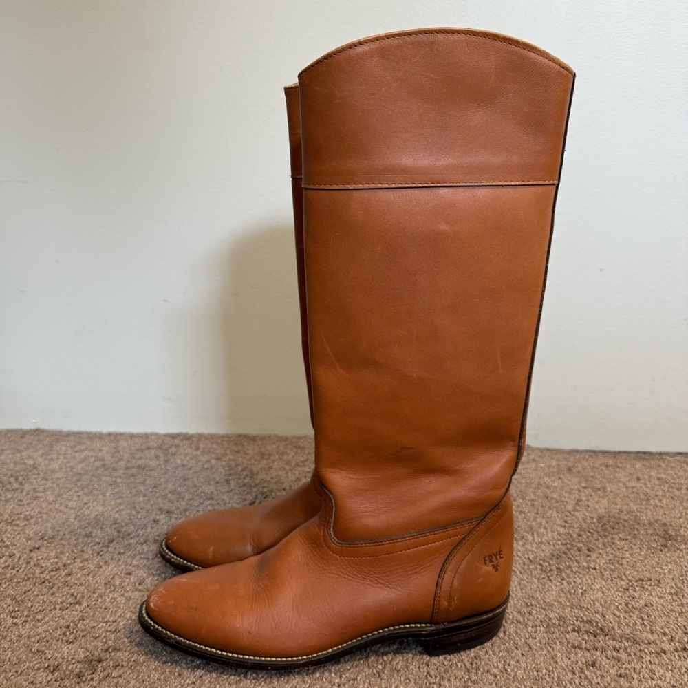 Vintage Frye Riding Biker Boots Sienna Cognac Campus Saddle Made in USA Women's